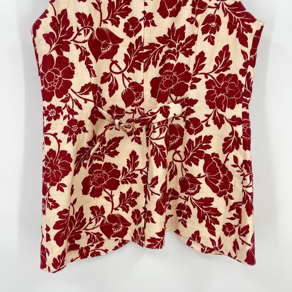 Posse Romeo | Vest in Deep Red & Oat Vintage Floral Printed Linen S - Picture 11 of 14